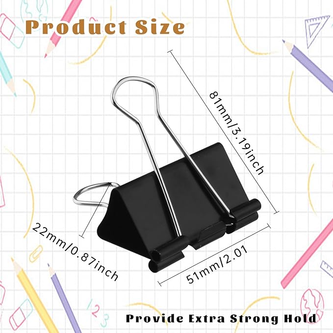 Large Heavy Duty Clips 2 Inch Black Extra Large Paper Clips Big Size Paper Clamps Metal Clips for Binder Clips Office and Home Supplies - 48 Pcs