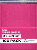 Hot Pink Large Poly Bubble Mailers 12x15 inch | Self Seal Padded Envelopes Cushioned Bubble Mailer | Usable Size 12x15 | WaterProof | Lightweight mailing Shipping Bags | 100 Pack Bulk