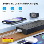 TROND Surge Protector Power Strip 10ft, 4000J, ETL Listed, 10 Widely Spaced Outlets, 2 USB A & 2 USB C Ports, Flat Plug Long Extension Cord, Wall Mountable, for Home Office Entertainment, Black