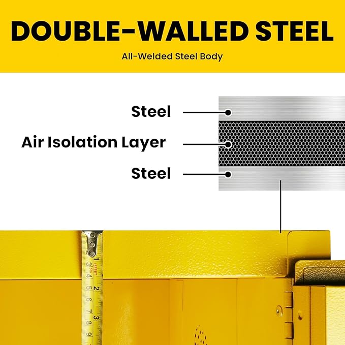 60 Gallon Yellow Flammable Storage Cabinet, Fireproof Steel Chemical Storage Locker with Adjustable Shelves, for Flammable Liquids, Industrial Use, Free Returns!