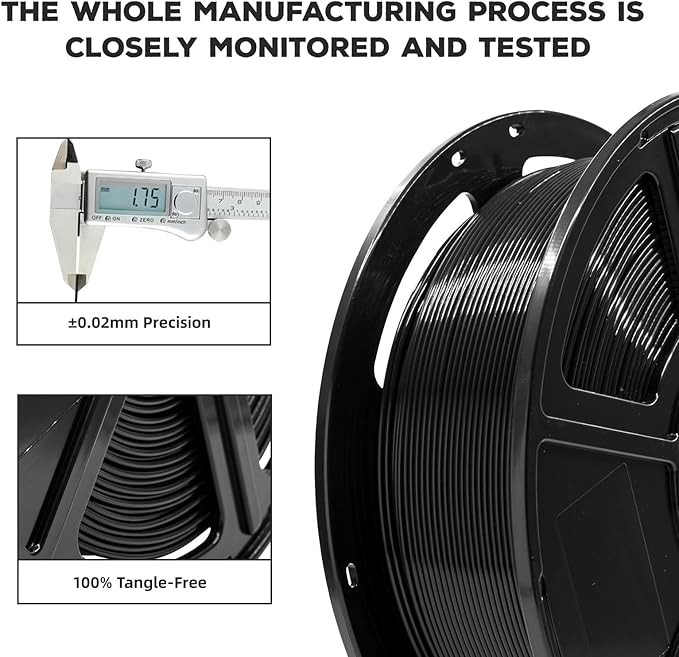 FLASHFORGE PLA Filament 1.75mm, 3D Printer Filament 1kg (2.2lbs) Spool, Dimensional Accuracy +/- 0.02mm, 3D Printing Filament Easy to Use and Fits for Most FDM 3D Printers (Black)