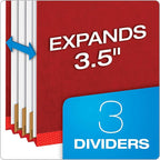 Pendaflex Pressboard Classification File Folders, 3 Dividers, 2" Embedded Fasteners, 2/5 Tab Cut, Letter Size, Bright Red, Box of 10