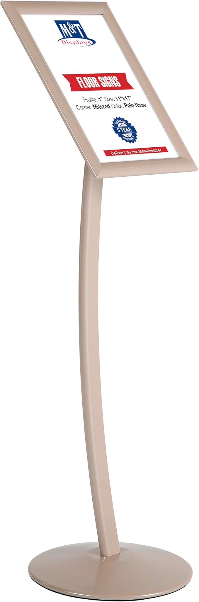 M&T Displays Curved Menu Board, 11x17 Pedestal Sign Holder Pale Rose Floor Standing Aluminum Front Loading Easy Open Poster Message Advertisement Holder For Restaurant Cafe Hotel