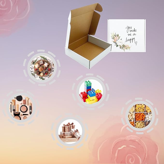 White Shipping Boxes 8x7x2 inch 25 Pack,Corrugated Boxes Mailer Packaging for Mailing Small Business，E-Commerce Gift Boxes for Wrapping Present Moving Storage Heavy Duty Recycled Cardboard Boxes