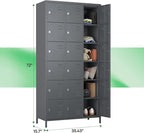 72" inch Employee Locker, Tall Metal Storage Locker with 18 Doors for Employees School Hospital Garage Gym Home Office with Hooks Requires Assembly (Dark Gray)