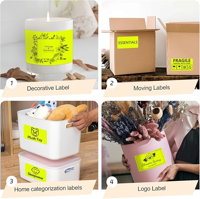 3x5 Inch Thermal Label Stickers,300Pcs Waterproof Rectangle Labels for Storage Bins,Moving Boxes,Address & Inventory Organization,Small Business Labeling,Fluorescent Yellow