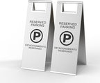 Reserved Parking Sign – Foldable Heavy Duty Plastic A-Frame with Bold “P” Symbol, Bilingual English & Spanish – 24" Tall Reserved Spot Marker for Storefront, Driveway, Garage – Silver
