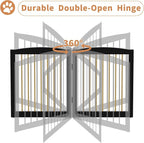 Freestanding Pet Gate for Dogs, Foldable Wooden Dog Gate for House, Indoor Dog Gate for Doorways, Stairs, Step Over Pet Puppy Safety Fence, Support Feet Included,24" Height 3 Panels,Black&Gold