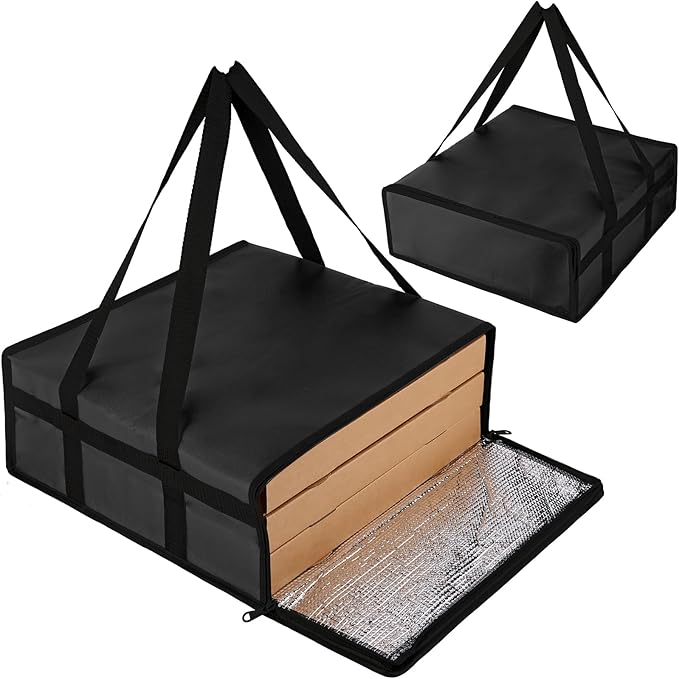 Bodaon Pizza Bags for Delivery 16" x 16" x 6" – Compact Pizza Bag Holds Up to 3 Boxes, Foldable Thermal Carrier Cooler for Delivery Drivers