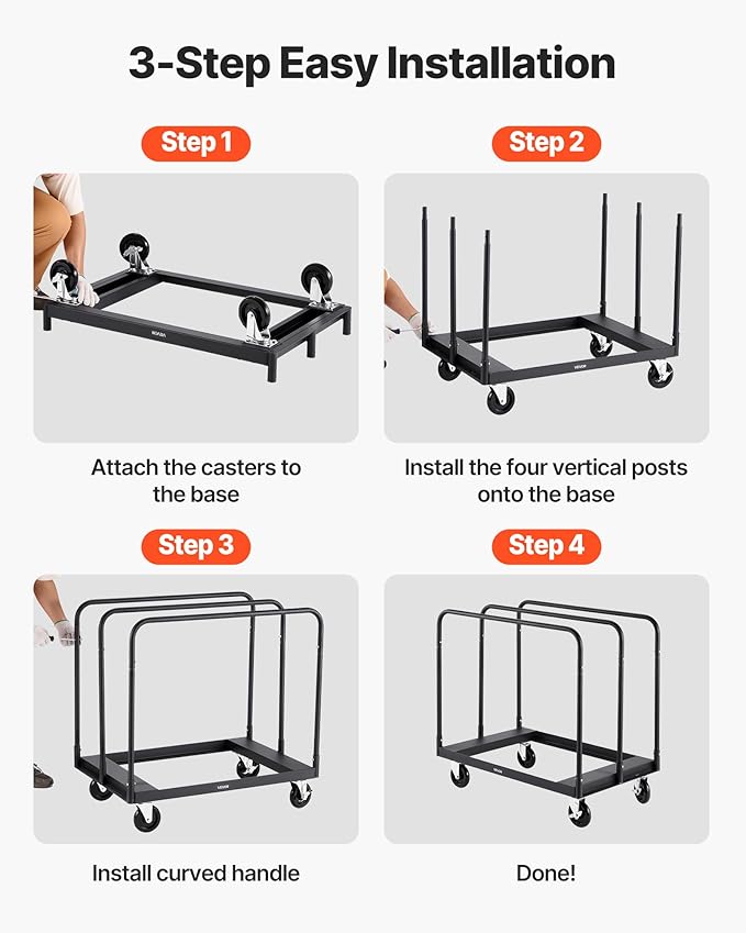 VEVOR Drywall Cart Dolly, 1800 lbs Load Capacity, Steel Panel Truck Cart with 5 inch Swivel Casters, Lumber Drywall Dolly with with Tie-Down Strap & 3 Side Handrails for Factory, Warehouse, Black