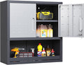 Wall Mounted Cabinet with Locking Doors, Open Shelf, Metal Hanging Garage Storage Cabinet, Adjustable Floating Upper Tool Cabinets for Shop, Kitchen, Bathroom (Grey, 30''W x 12''D x 30''H)