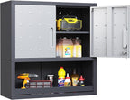Wall Mounted Cabinet with Locking Doors, Open Shelf, Metal Hanging Garage Storage Cabinet, Adjustable Floating Upper Tool Cabinets for Shop, Kitchen, Bathroom (Grey, 30''W x 12''D x 30''H)