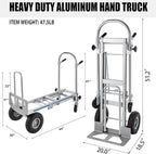 3in1 Aluminum Hand Truck,Convertible Hand Truck Dolly Large Size 1000 lb Capacity, Utility Cart Converts from Hand Truck to Platform Cart with 10" Hi Tech Rubber Wheels