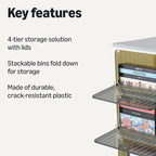Amazon Basics 4-Tier Storage Bins with Lids, Stackable and Collapsible, 23QT per Tier
