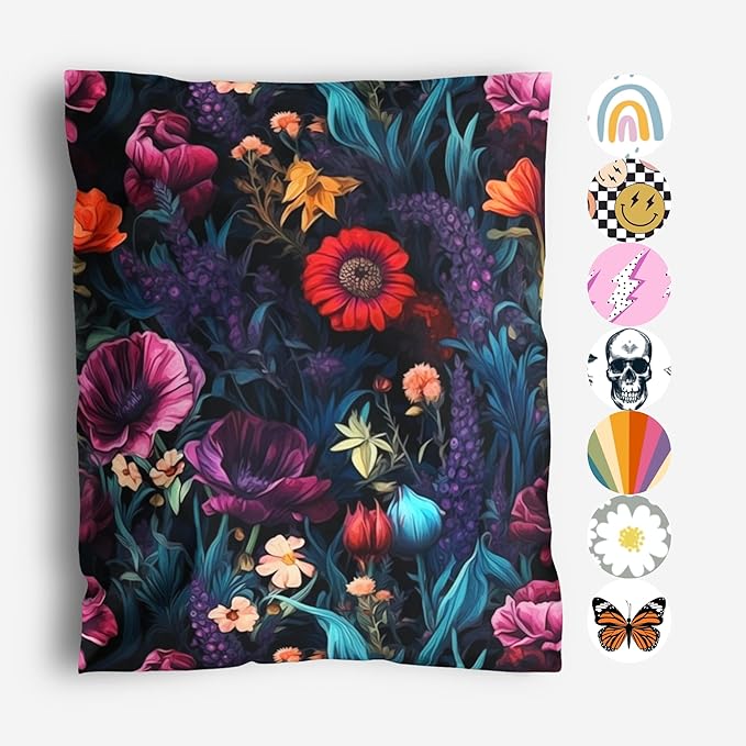 10x13 Poly Mailers – Dark Floral – Waterproof, Tear-Resistant Shipping Bags with Adhesive Seal – 100 Pack – Package Mint