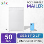 ABC PACK & SUPPLY Poly Bubble Mailers, 14 x 19 Inch. Pack of 50 White Padded Envelopes Self Seal. Tear-Proof Gift Bubble Envelopes. Waterproof Packaging for Small Business. Cushioning Book Mailers