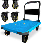 WUD Foldable Hand-Push Platform Truck with Brake, 360-Degree Swivel Wheels, 35.4”L x 23.6”W, 880 lb Load Capacity, Suitable for Luggage, Travel, Moving, Shopping, Office, Home Garden, Blue