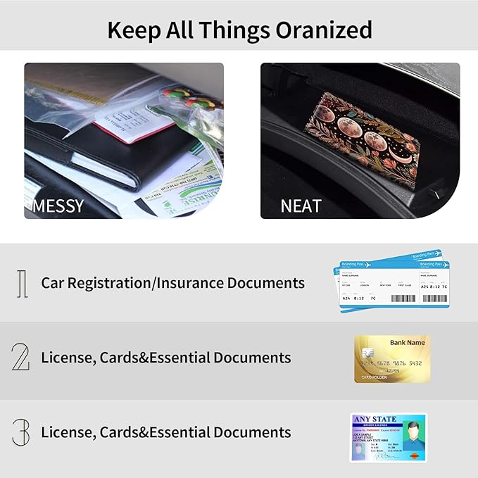 Car Registration and Insurance Holder, Leather Car Glove Box Organizer, Cool Car Accessories for ID, Driver's License Cards & Essential Document, business cards, Men&Women,Crescent Pink Flower