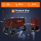 220L Collapsible Wagon Cart Foldable, 460lbs Load Capacity Heavy Duty Folding Beach Wagons with Big All-Terrain Wheels, Utility Carts for Groceries, Shopping, Camping, Sports - Red