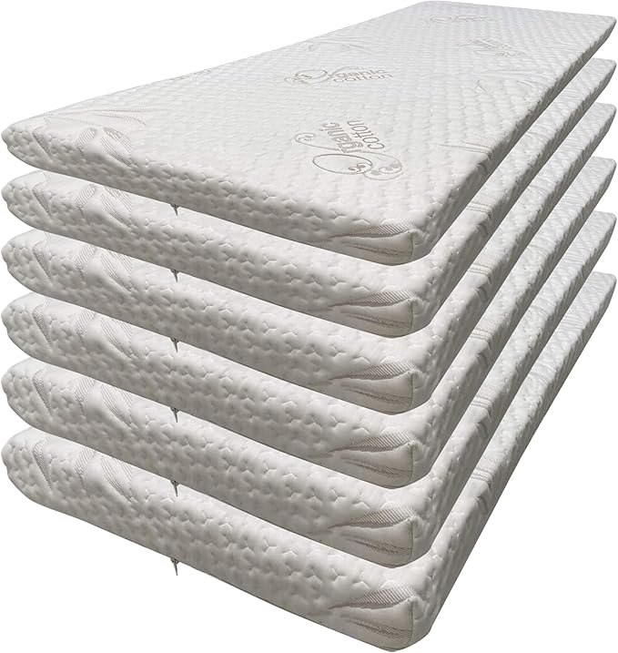 Foamma 4” x 30” x 72” High Density Foam Bunk Mattress, Organic Cotton Cover, Made in USA, Comfortable, CertiPUR-US Certified, 6 Pack