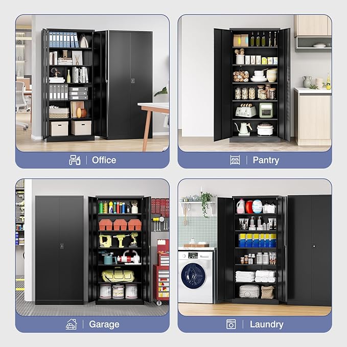 Metal Garage Storage Cabinet with Locking Doors,Steel Tool Cabinets with Adjustable Shelves for Home,Office,Garage,Warehouse Organisieren(Black)