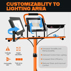 21000 Lumen Work Lights with Stand, 3 Adjustable Head LED Work Light, with Adjustable and Foldable Tripod Stand, Waterproof Lamp with Individual Switch with 6500 Kelvin Color (3-Head-Orange)