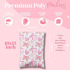 10x13 Designer Poly Mailer 100 Pack Heavy Duty Waterproof Self Seal Shipping Bags for Small Business Large Mailing Envelopes Bulk Tear Resistant Packaging Coquette Bows Hearts