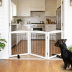 Dog Fence Indoor - 3-Panel Freestanding Dog Gate for Doorways, Hallways, House or Stairs -60x24-Inch Retractable Foldable Expandable Wood Pet by SFJC (White) ﻿