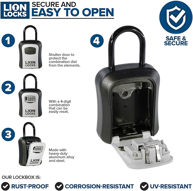 Lock Box for Keys - Lockbox for House Key, Lock Box with Combination for Real Estate, Car, House, Waterproof Key Safe - Easy Installation (6 Pack)