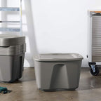 HOMZ 8-Pack Durable Molded Bin, Plastic Storage Containers w/Lids, 18 Gallon, Gray - Stackable Organizer Totes and Boxes for Bedroom, Kitchen, and Garage Organization