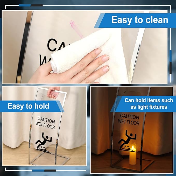 2 Packs 24 Inch Caution Wet Floor Sign Sturdy Acrylic Safety Warning Signs Safety Warning for Commercial Use Hotels High-end Exhibition Halls Market Schools Offices Restrooms Pool Decks Shops