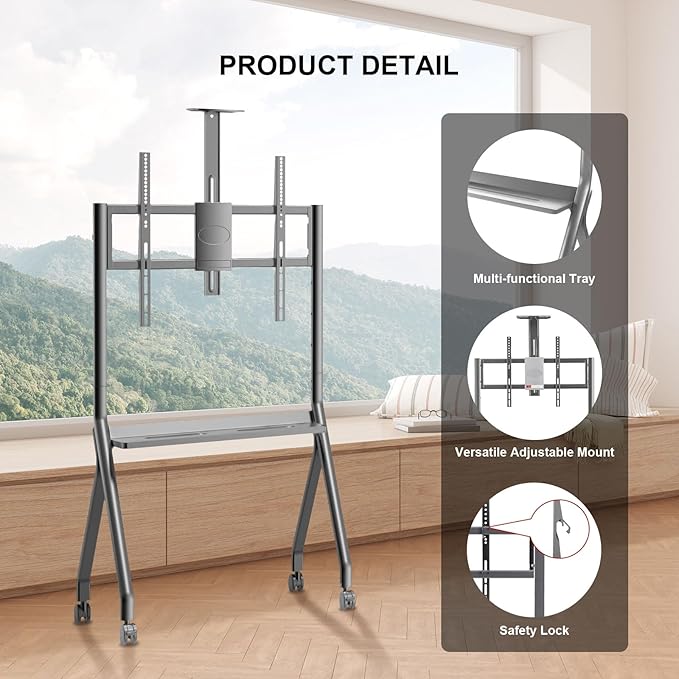Smart Board Stand for 44"– 75" Interactive Smart Whiteboard, Height Adjustable Mobile Portable Stand with Four Lockable Wheels for Classroom Home Office Business Studio