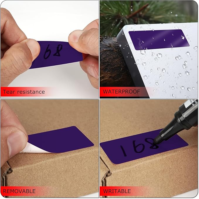 Purple Rectangle Stickers 2 x 1 Inch Color Coding Labels Vinyl Roll Self-Adhesive Waterproof Removable 500 PCS
