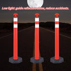 Reflective Rubber Base Traffic Delineator Post - Heavy-Duty Safety Bollards for Parking Lot Markers, Road Construction, Driveway Warning - with Reflective Strips (6 Pack - 42 Inch)