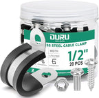 20PCS 1/2 Inch Cable Clamps with 45PCS Screws Assortment Kit 304 Stainless Steel Rubber Cushioned Insulated Cable Clamp, Automotive Wire Pipe Clamps(13mm)