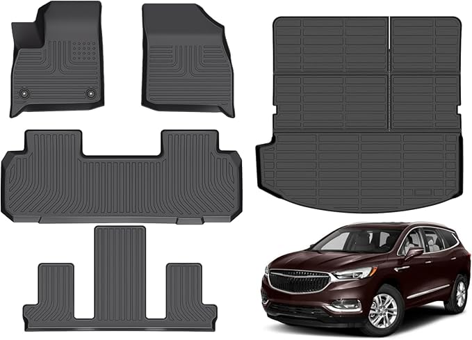 Hutisya-Floor Mats & Cargo Liner Set Fit for Buick Enclave 2018-2024 All Weather Protection Anti-Slip & Durable TPE Full Set Liners Automotive Accessories-Black