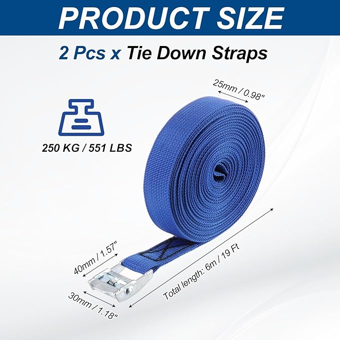 PATIKIL Lashing Straps 1" x 20 Ft, 2 Pcs Tie Down Strap Cam Buckle Adjustable Ratchet Straps 551 lbs for Cargo Trucks Motorcycle Luggage, Blue