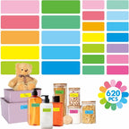 620 PCS Removable Labels, 14 Colors Self-adhesive Stickers Water/Oil/Tear Resistant Sticker for for Food Containers, Kitchen, Files, Jars, Pantry Storage, Office, Bathroom, School (10 Sheets, 2 Sizes)