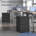 Filing Cabinets for Home Office, Mobile File Cabinet with Lock, 3 Drawer Filing Cabinet for A4/Letter/Legal Size Folder, Fully Assembled Except Casters, Matte Black