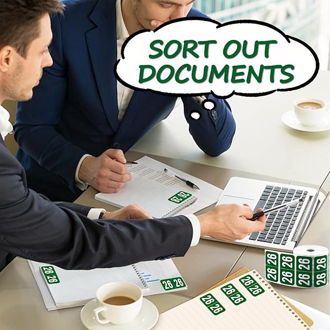 500 Pcs 2026 Year Stickers, Waterproof File Folder Labels, Self-Adhesive Rectangle Tabs for End Folders and Envelopes, Number Tabs, Office and Home Supplies (Green)