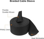 MECCANIXITY Braided Cable Sleeves Heat Shrinkable Fabric Sleeving, 1 3/8" 16ft Black 2:1 Ratio Heat Shrinkable Cord Protector for Harness Cable, Network Cable Protection, Cable Management