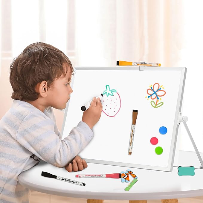Dry Erase Magnetic White Board, 16" x 12" Double-Sided Desktop Whiteboard with Stand, Portable Small Whiteboard Set for Drawing, Office, Home, School