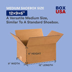 BOX USA Shipping Boxes 12"L x 9"W x 6"H, 25-Pack Small Corrugated Cardboard Boxes for Shipping, Mailing, Packing, Packaging and Storage