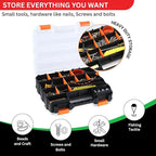 Andalus Tools Organizer Box, Small Parts Storage 34-Compartment Double-Sided Portable Hardware Organizer Removable Plastic Dividers for Screws, Nuts, Bolts, Nails – Orange (2 Pack, 12.5" x 10.5" x 3")