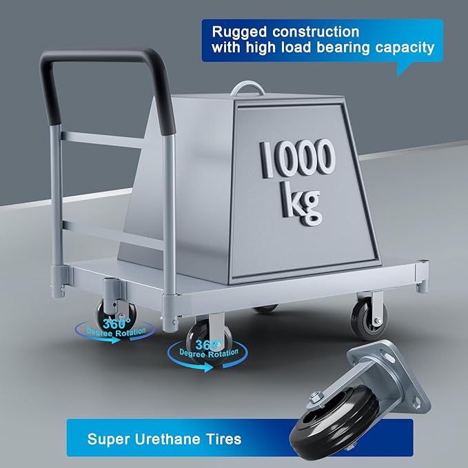 Steel Panel Cart, Lumber Cart with Flexible＆Quiet Wheels, Heavy Duty Drywall cart with 1Front and 3Side Handrails, 2500 LBS Industrial Grade Weight Capacity