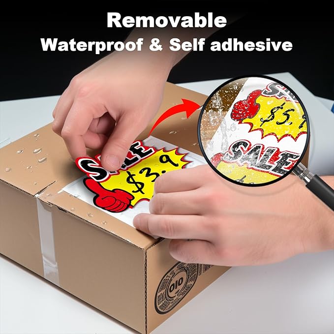 Starburst Sign Sale Stickers 4 x 3 Inches Self-Adhesive Blank Price Tags Sticker Writable Removable Waterproof Labels for Garage Retail Store Business 500 PCS