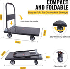 Hand Cart 660 lbs, Push Cart Dolly Black, Capacity Platform Truck Foldable Platform Cart Upgraded Heavy Duty Moving Cart with PU Wheels for Home Garden Warehouse Garage Workshops