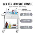 VEVOR Stainless Steel Utility Cart with Wheels - Medical/Dental Lab Cart - 2 Shelves/1 Drawer