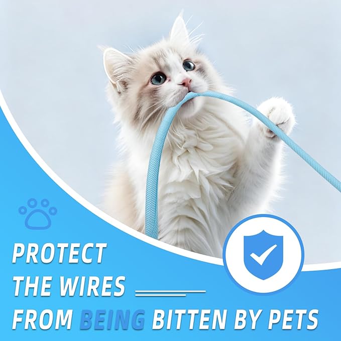 Automotive Wire Loom Tubing, Split Braided Cord Protectors from Pets No Chew, Flexible Cable Sleeve Cable Management for TV/Computer/Electric Wires (Sky Blue, 5/16"-25ft)