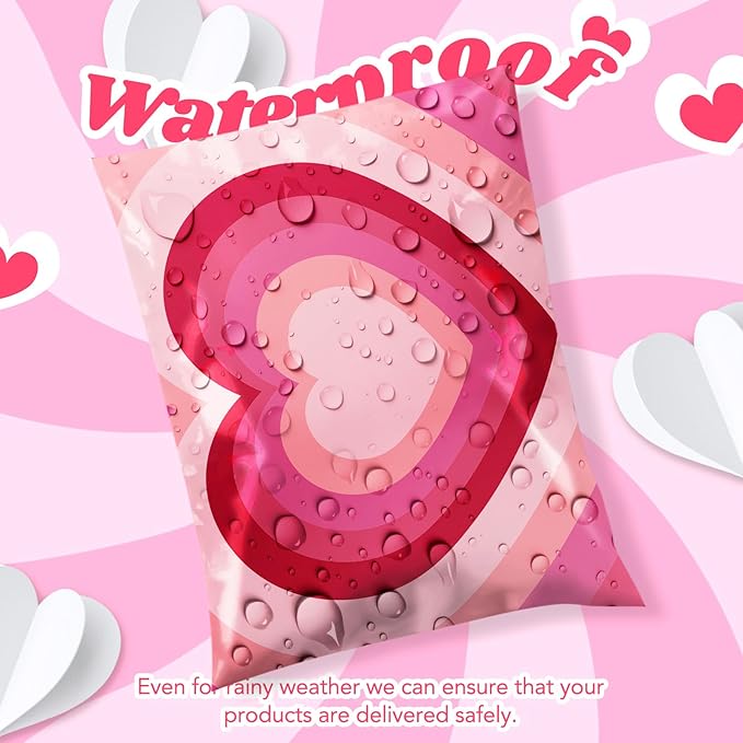 Metronic Poly Mailers 14.5x19 Inch 500pc Shipping Bags for Clothes,Strong Adhensive Shipping Envelopes for Small Business,Waterproof Mailers Poly Bags for Shipping,Packaging Mailing Bags Pink Heart